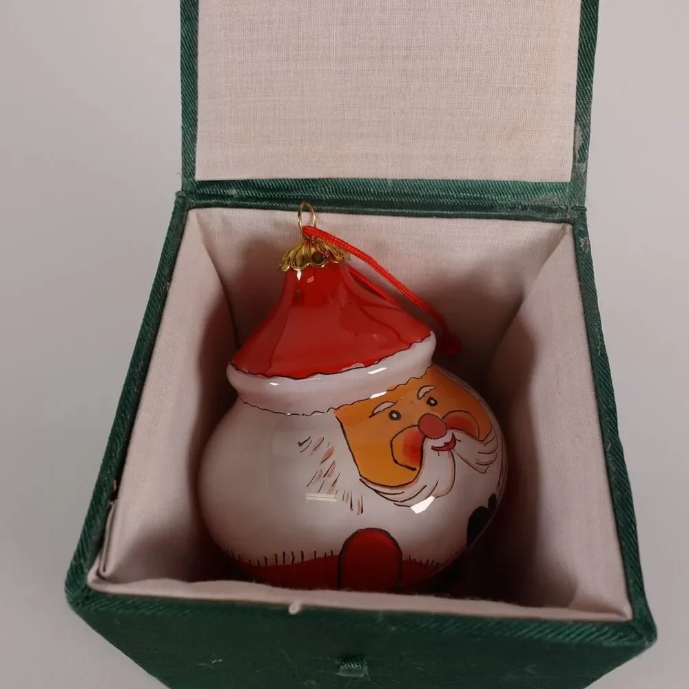 Vintage Hand-Blown Inside Painted Christmas Holiday Santa Glass Ornament in Box